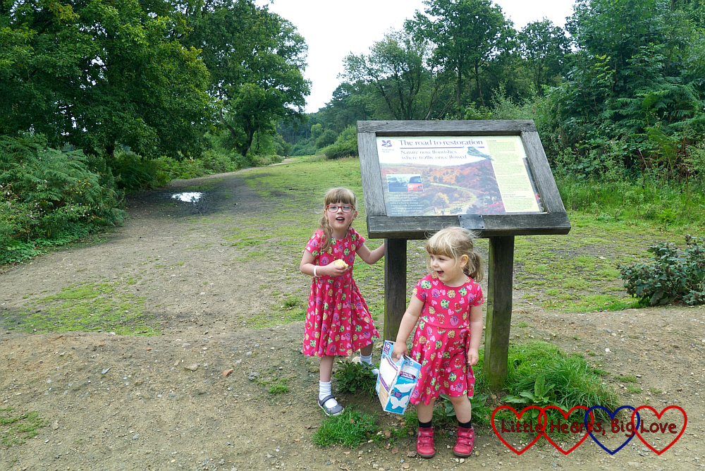 Jessica and Sophie standing by the sign marking where the old A3 used to run