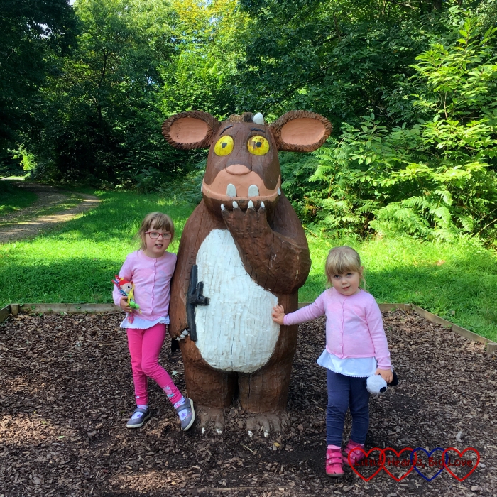 Jessica and Sophie with the Gruffalo's Child sculpture