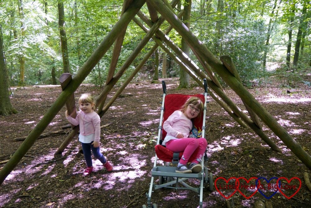 Jessica in her buggy with Sophie in the den built for wheelchair users