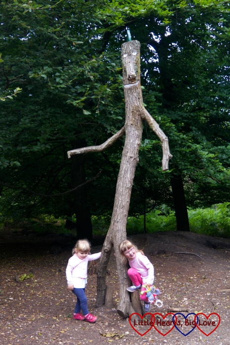 Jessica and Sophie with the Stick Man sculpture