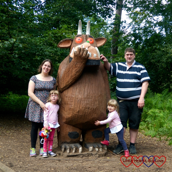 Me, hubby, Jessica and Sophie with the Gruffalo sculpture