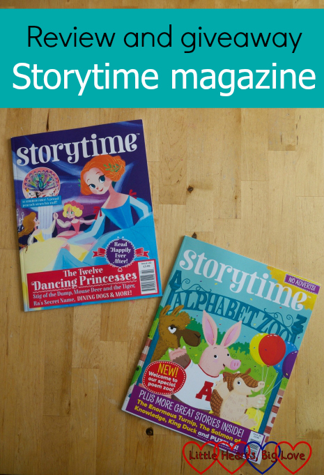 Two issues of Storytime magazine - one with the story of twelve dancing princesses on the front and the other with an alphabet zoo on the front