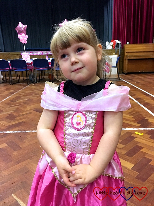 Sophie wearing a princess dress at one of her friend's birthday parties
