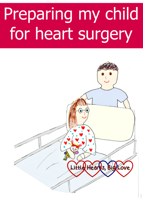A drawing of Jessica on a theatre trolley getting ready to go down to theatre - "Preparing my child for heart surgery"