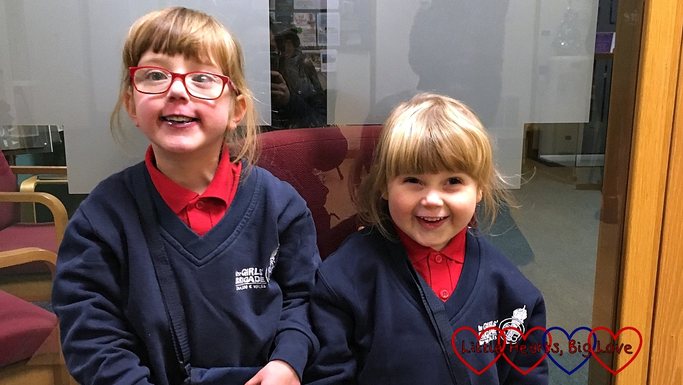 Jessica and Sophie in their Girls' Brigade uniforms