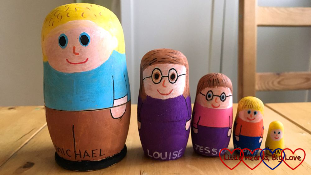 Our family represented as painted Russian dolls - Michael, Louise, Jessica, Sophie and "Peanut"