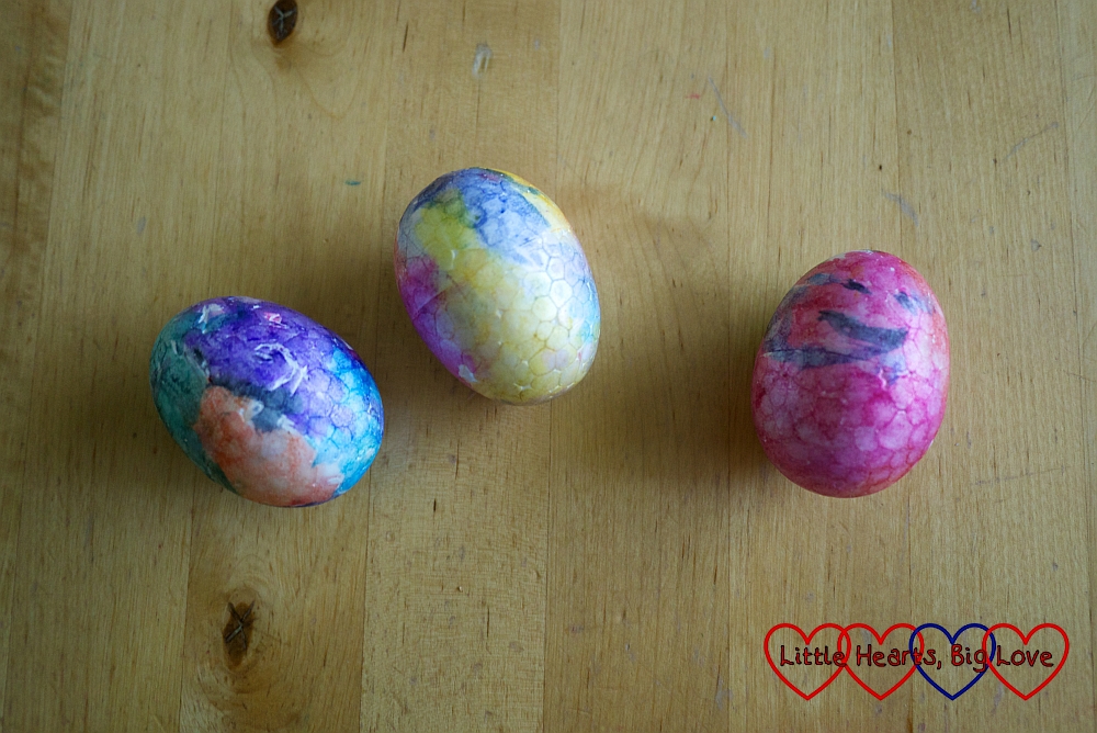 Painted polystyrene eggs