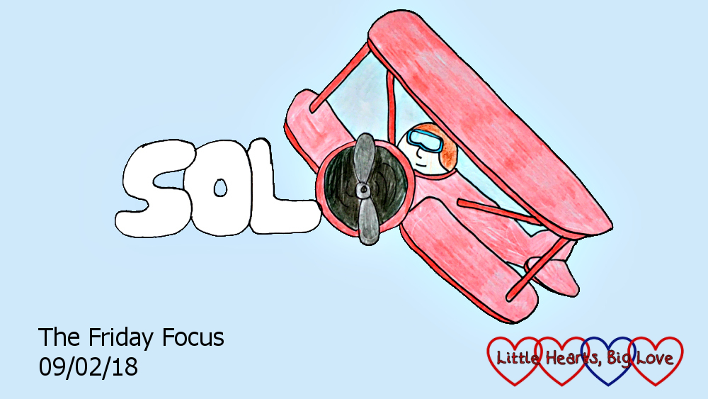 The word "solo" drawn with a pilot in a bi-plane