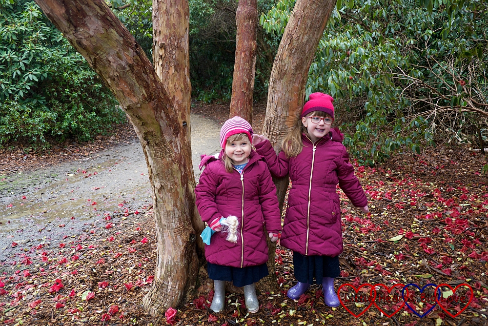 Jessica and Sophie standing by a tree in Langley Park