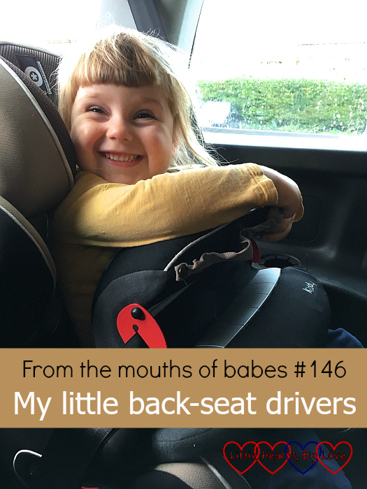 Sophie sitting in her car seat - "From the mouths of babes #146 - My little back-seat drivers"