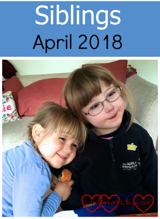Jessica and Sophie cuddling up together - "Siblings - April 2018"