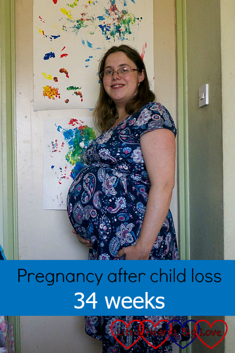 Me at 34 weeks' pregnant - "Pregnancy after child loss - 34 weeks"