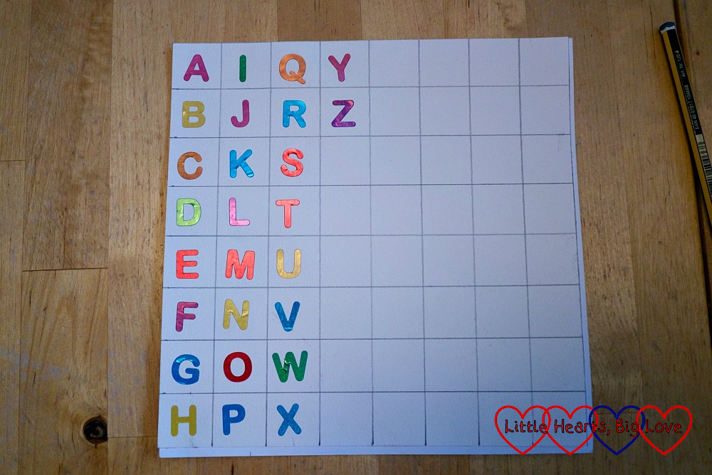 Letter stickers in a grid