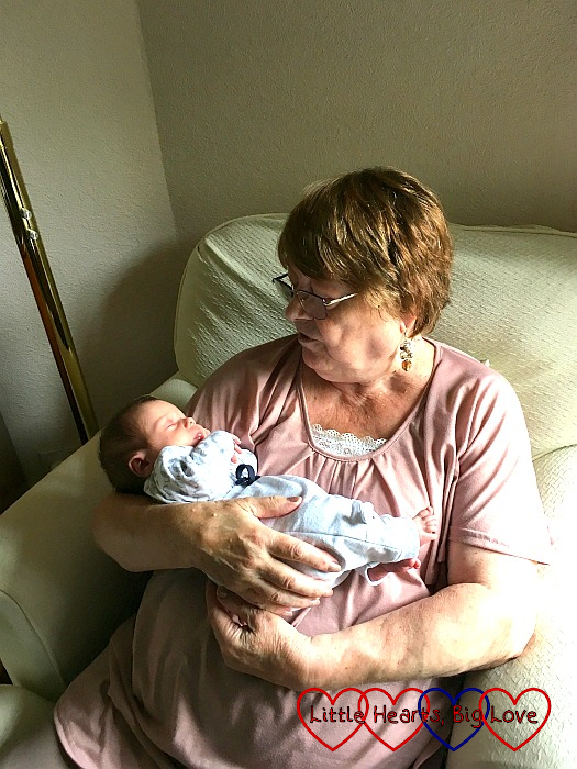 Great-Auntie Marls having a cuddle with Thomas
