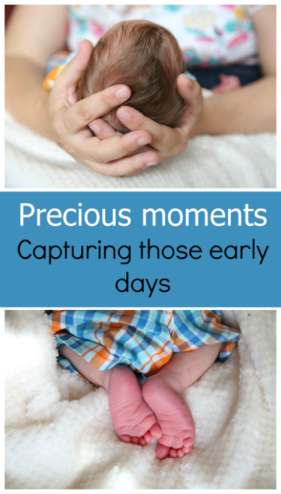 Me cradling Thomas's head in my hands (top) and Thomas's feet on a blanket (bottom) - "Precious moments: capturing those early days"