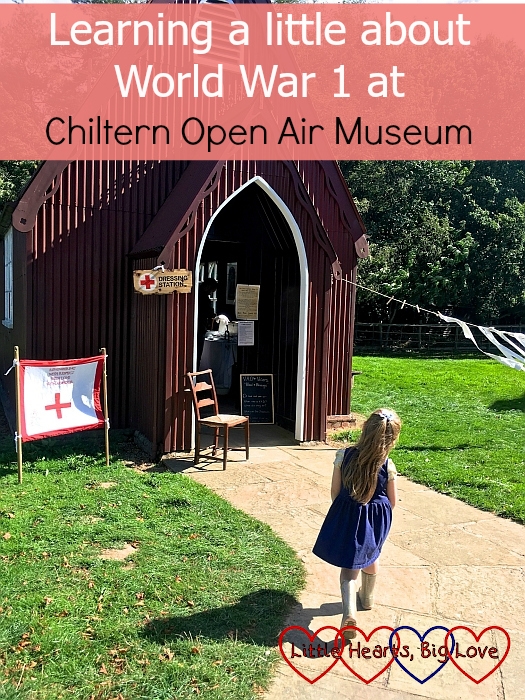 Sophie outside the Henton Mission Room at Chiltern Open Air Museum - "Learning a little about World War 1 at Chiltern Open Air Museum"