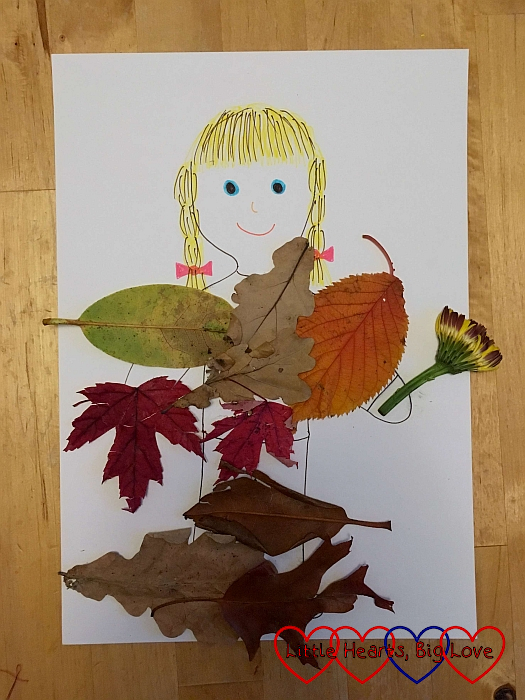 The cartoon picture of Sophie decorated with autumn leaves