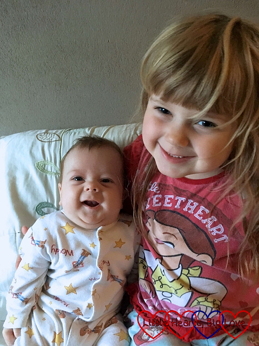 Thomas and Sophie in co-ordinating Toy Story sleepwear