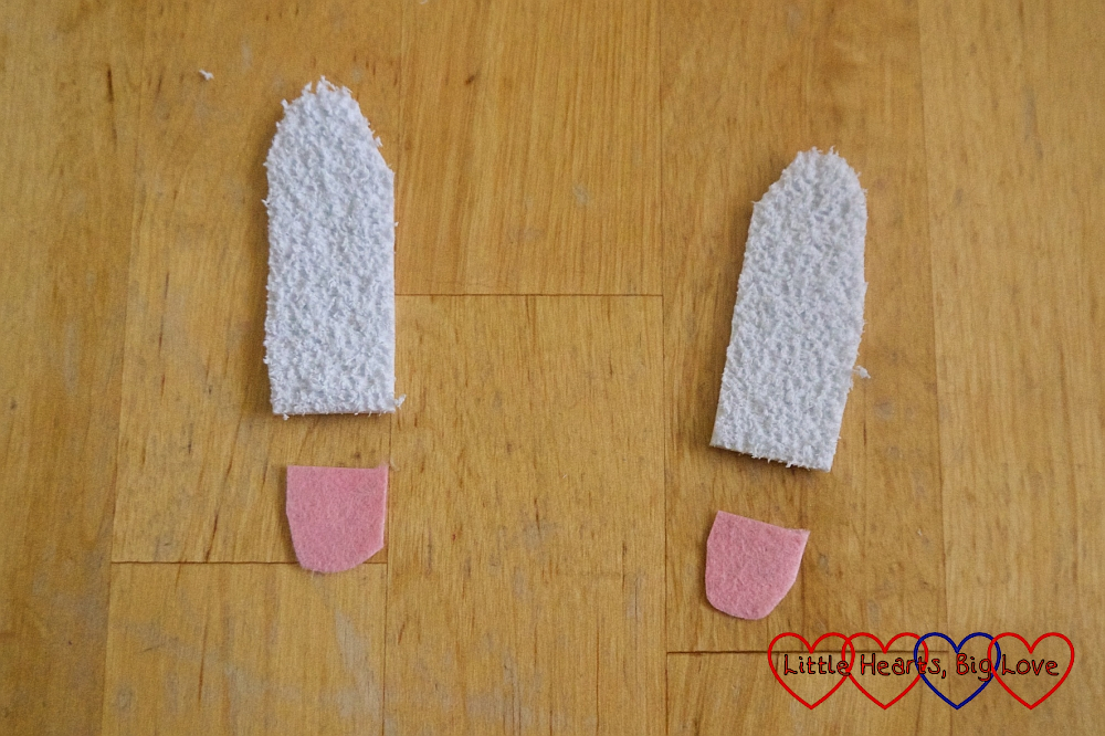 Arm pieces cut from white craft foam and hands cut from pink felt