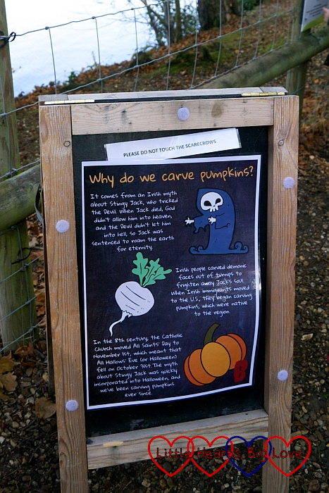 The information board sharing the story of the origins of pumpkin carving