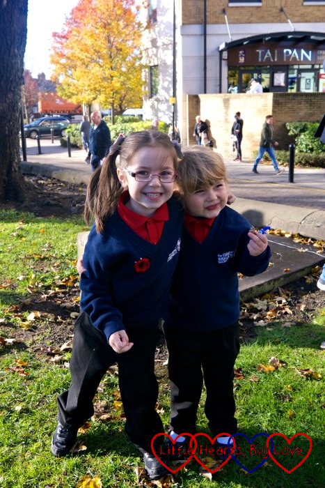 Sophie and C having a hug after the remembrance service