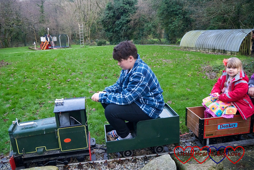 Sophie on the Coombe Mill train