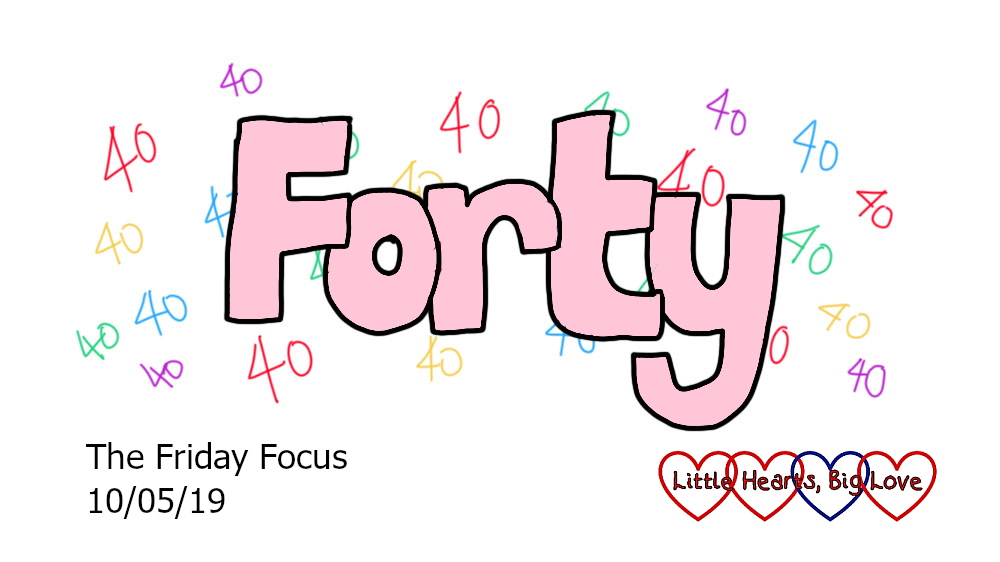 The word 'forty' surrounded by small numeral '40's