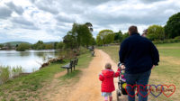 Sophie, and hubby with Thomas in the buggy walking around Petersfield Heath lake