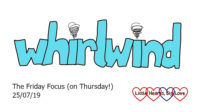 The word 'whirlwind' with mini whirlwinds in place of the dots over the i's