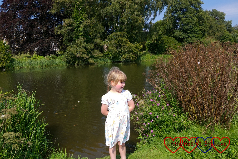 Sophie standing by a lake near Waverley Abbey