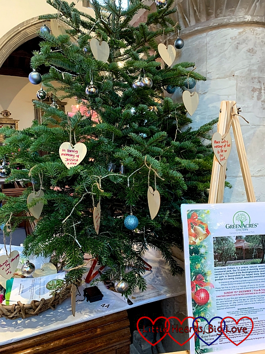 The GreenAcres Christmas tree at the Christmas tree festival with my heart bauble with "In loving memory of Jessica" written on it
