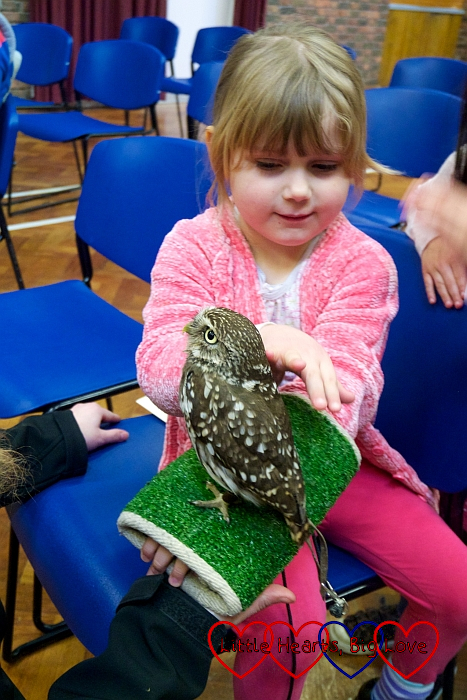 Sophie holding a little owl