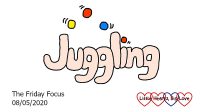 The word 'juggling' with three balls over the 'ugg'