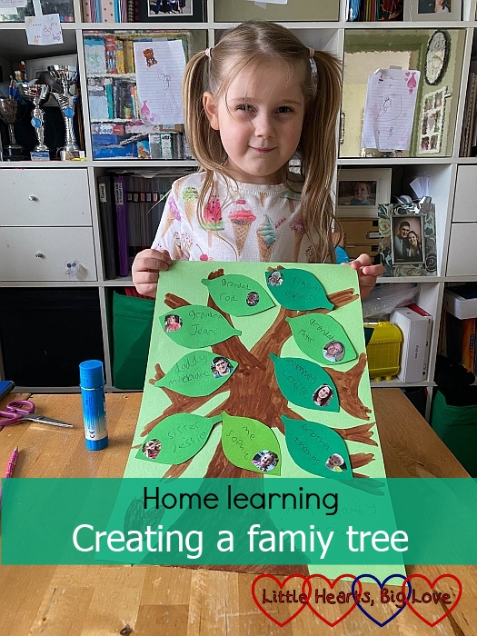 Sophie holding up her family tree picture