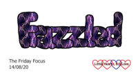 The word frazzled in purple with lightning bolts in the middle of the letters