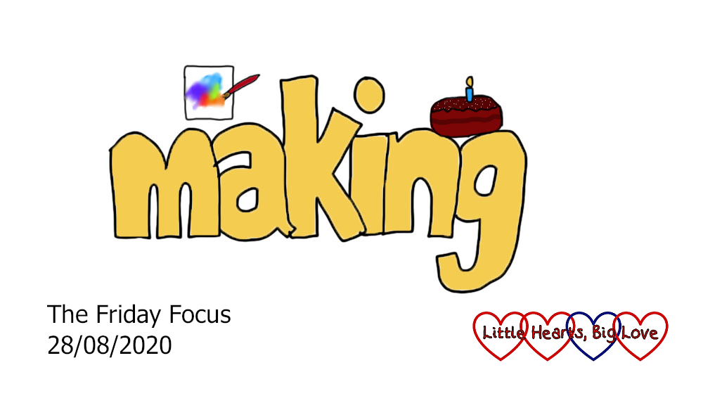 The word 'making' with a doodle of a painting above the 'ma' and a cake above the 'ng'