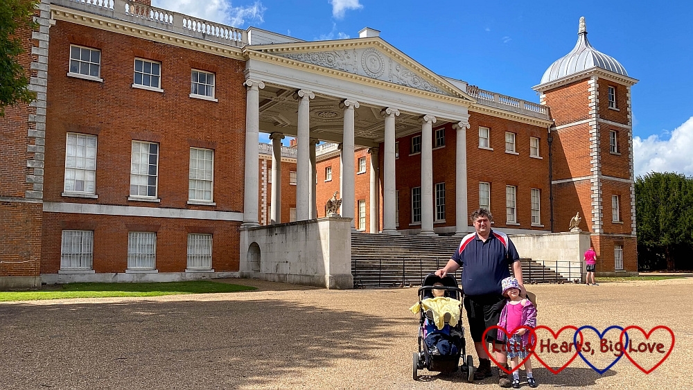 Daddy, Sophie and Thomas standing outside Osterley House