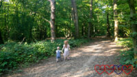 Sophie and Thomas walking hand-in-hand through Bayhurst Wood