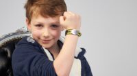 A boy wearing a MedicAlert bracelet