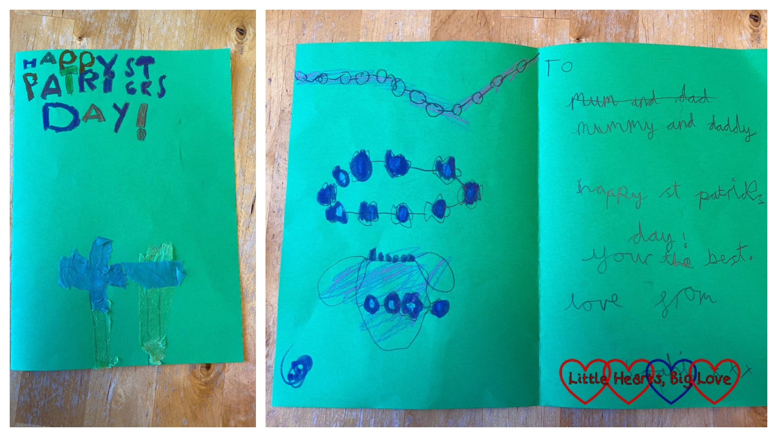 The St Patrick's Day card Sophie made for us