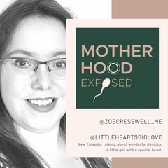 A picture of me with the Motherhood Exposed logo overlaid on top