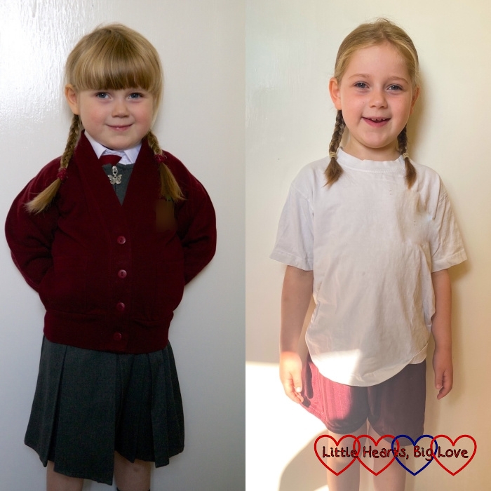 Sophie on the first day of Reception and the last day of Year 2