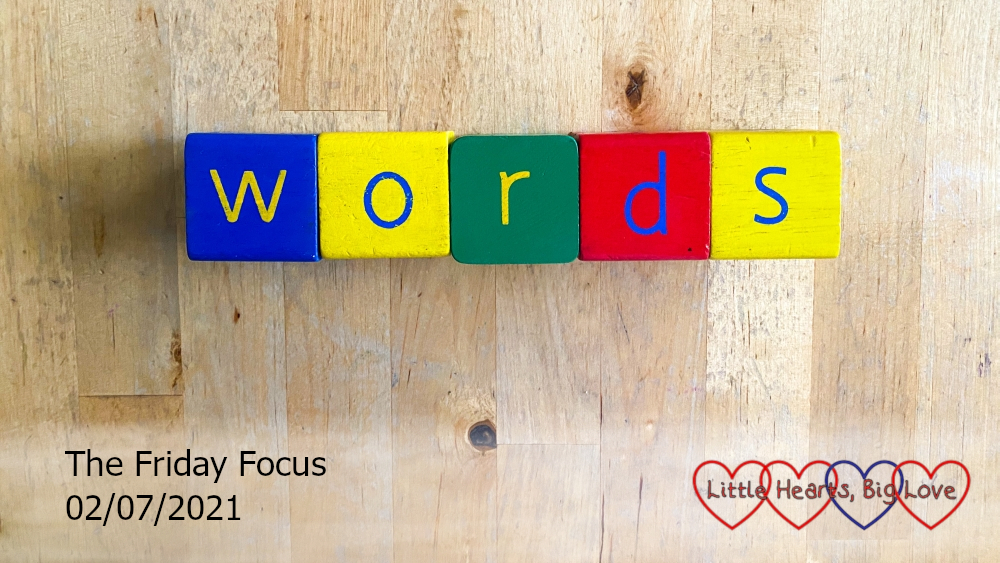 The word 'words' spelled out in colourful wooden blocks