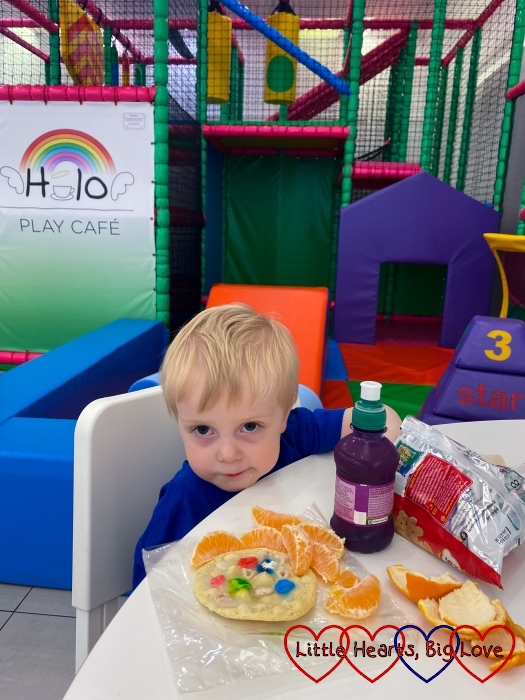 Thomas eating lunch at Halo Play Cafe
