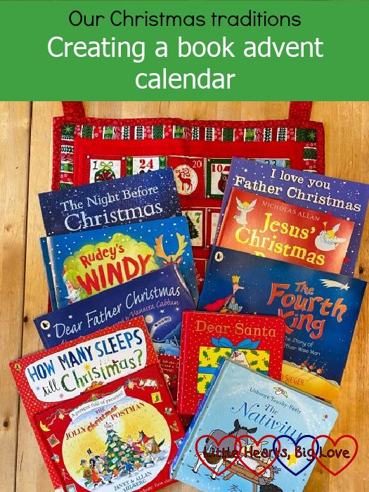 A selection of Christmas books on a table - "Our Christmas traditions - creating a book advent calendar"