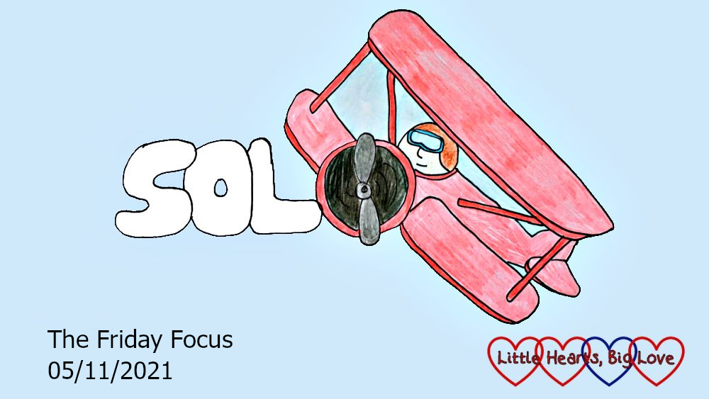 The word 'solo' next to a doodle of a biplane with the final 'o' being part of the propeller