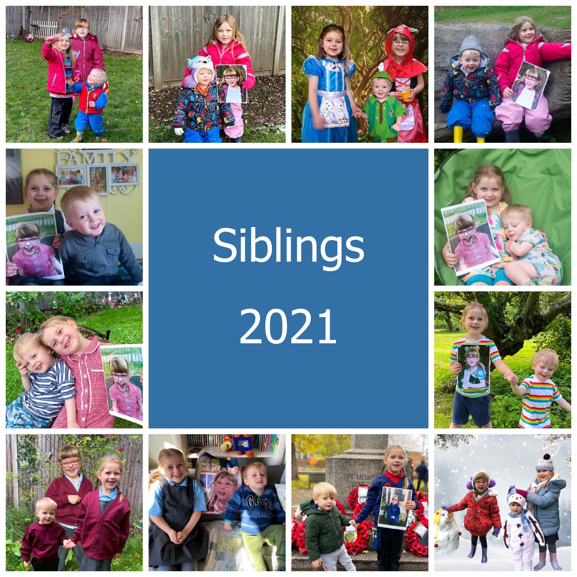 Our Siblings photos for 2021 - one photo for each month