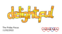 The word 'delightful' in yellow and orange