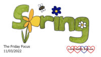 The word 'spring' in green with a daffodil forming the 'p' and a flower making the dot over the 'i'