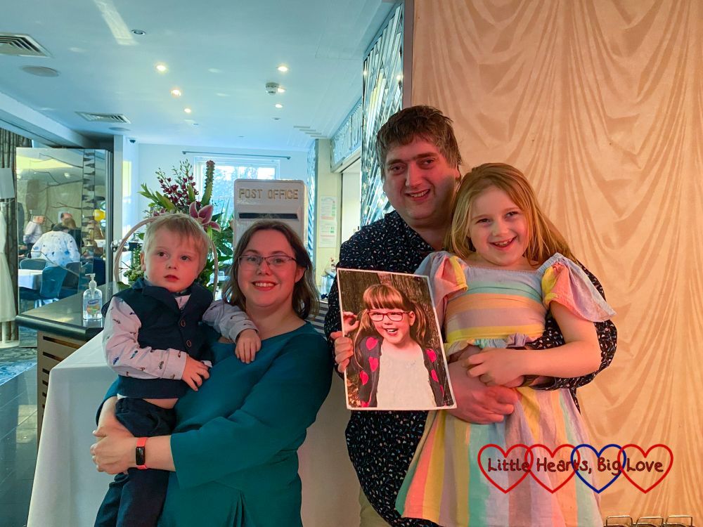 Me, Thomas, hubby and Sophie (holding a photo of Jessica) at Grandma and Grandad's golden wedding party
